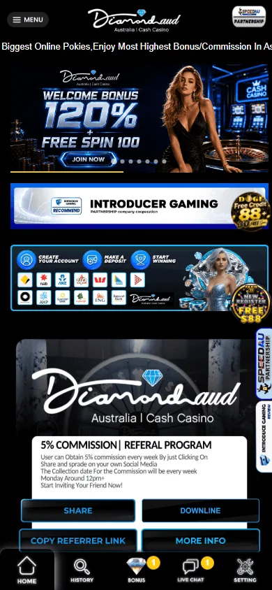 Diamond Aud Casino home on a mobile device